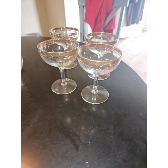 VINTAGE MCM COCKTAIL PITCHER With 4 Glasses 4 Martini GREAT HEAVY GOLD TRIM - Picture 5 of 7